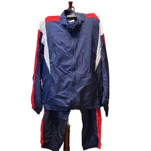 Reebok Womens 3X Woven Tracksuit Set Navy Blue Red White Windbreaker Pants NEW